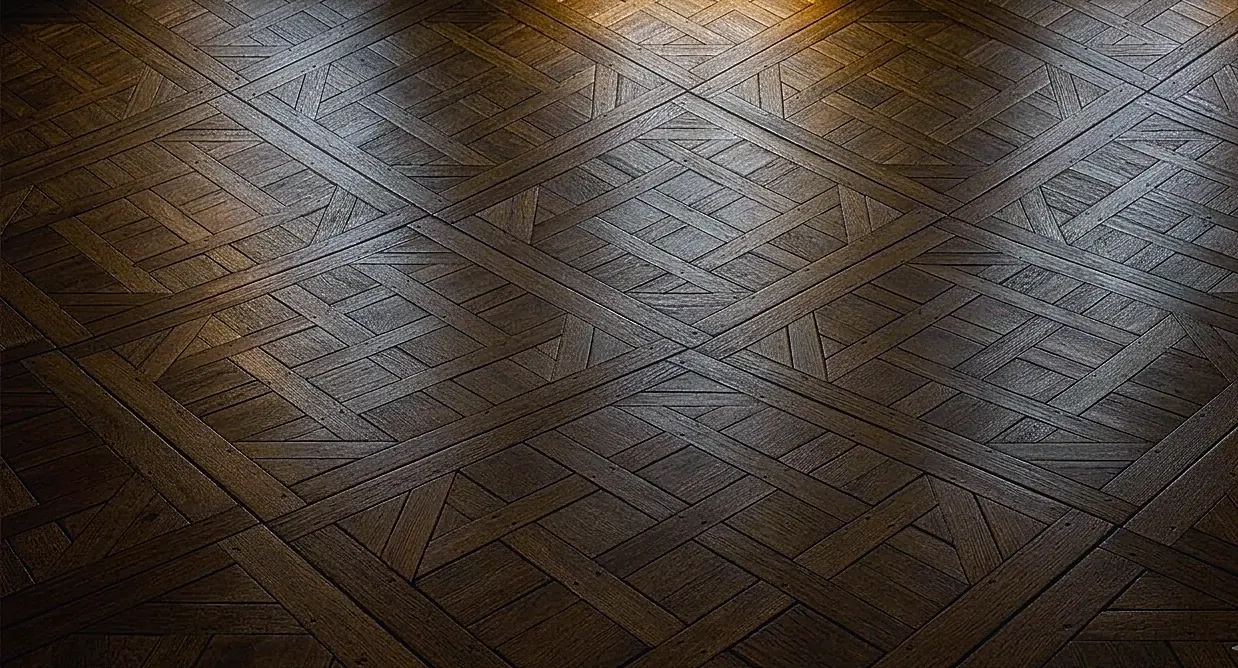 Mörk rökt ek i Versaillesmönster.
